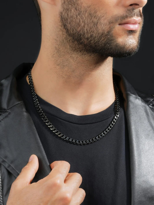 Men Chain Necklaces Miami Cuban Curb Chains Stainless Steel/Black Link