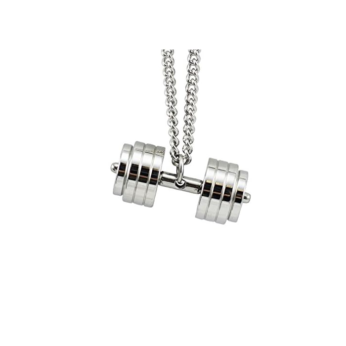 Stainless Steel Stack Plate Dumbbell Pendant Necklace