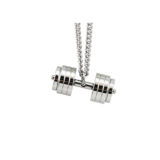 Stainless Steel Stack Plate Dumbbell Pendant Necklace