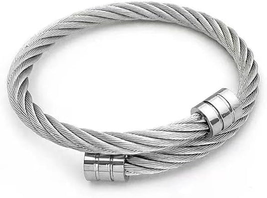 Silver Flexible Rope Style Wraparound Bracelet - Stainless Steel