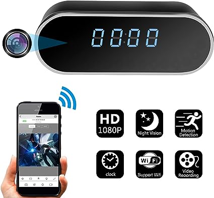 Hidden Spy Camera Clock HD 1080P Wireless WiFi Home Security Cameras Monitor Video Recorder Nanny Cam with Motion Detection Alert Live Stream Monitoring for Home and Office Safety