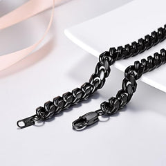 Men Chain Necklaces Miami Cuban Curb Chains Stainless Steel/Black Link