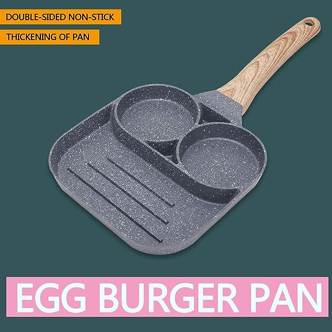 Nonstick Egg Frying Cooking Pan Divided Grill Frying Pot All-In-One Omelette Pan Breakfast Cookware 3 Section Square Grill Pan Divided Frying Pan Hamburger Frying Pan Fried Egg,Pancake