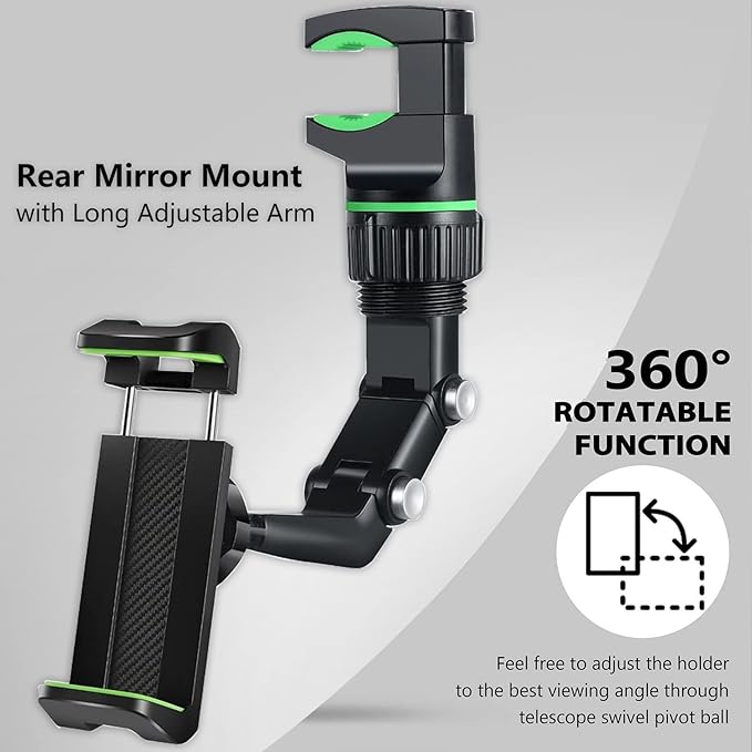 Car Phone Holder 360 Degree Rearview Mirror Phone Holder,Phone Holder Phone Mount Bracket Universal Adjustable Holder