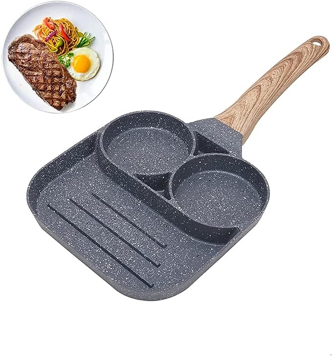 Nonstick Egg Frying Cooking Pan Divided Grill Frying Pot All-In-One Omelette Pan Breakfast Cookware 3 Section Square Grill Pan Divided Frying Pan Hamburger Frying Pan Fried Egg,Pancake