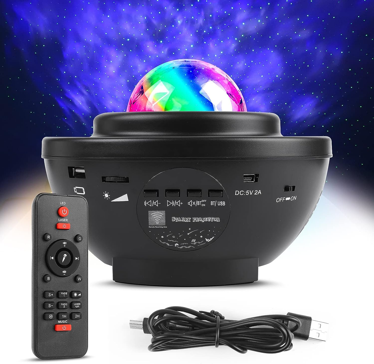 LED Star Light Projector, Starry Night Lights & Rotating Ocean Wave Music Projection Lamp with Remote Control Bluetooth Speaker for Kids Room Bedroom,Living Room Decoration