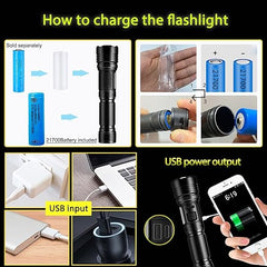 P90 LED Rechargeable Tactical Laser Flashlight for Outdoor Camping