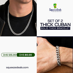 Set of 2 - Thick Cuban Chain 10MM with Solid Thick Cuban Bracelet 12mm