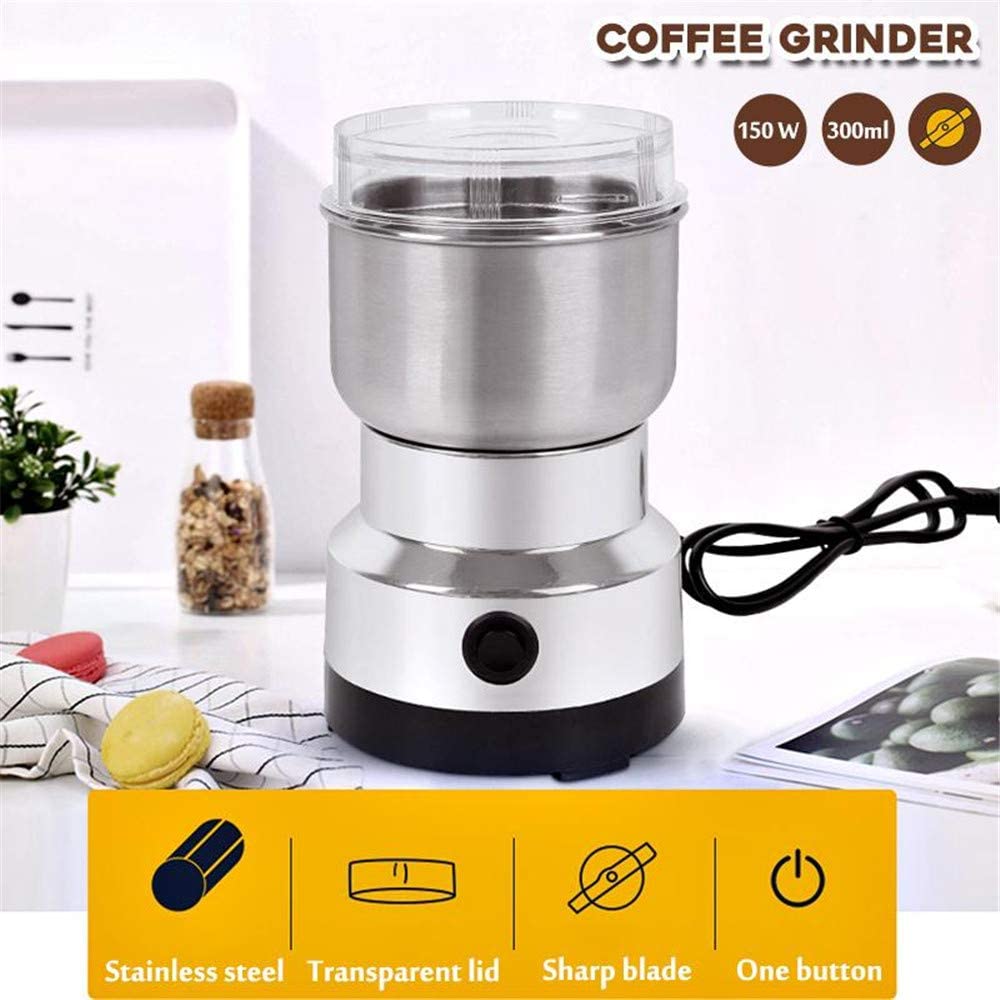Multipurpose Electric Coffee Bean Grinder, Premium Stainless Steel Mill Grinding Tool for Seeds, Spice, Herbs, Nuts, Transparent Lid with 50g Capacity