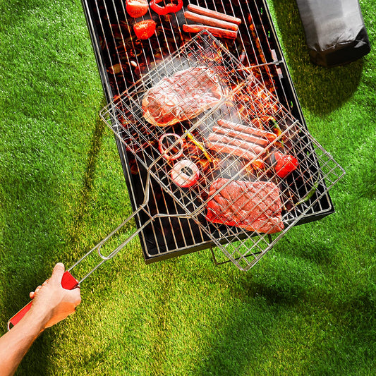 Barbecue Grill 30x40x58CM, Folding Portable BBQ Grill, DC2197 - Basket for Fish Vegetables Shrimp with Removable Handle, Larger Grilling Area, Premium-Quality Material