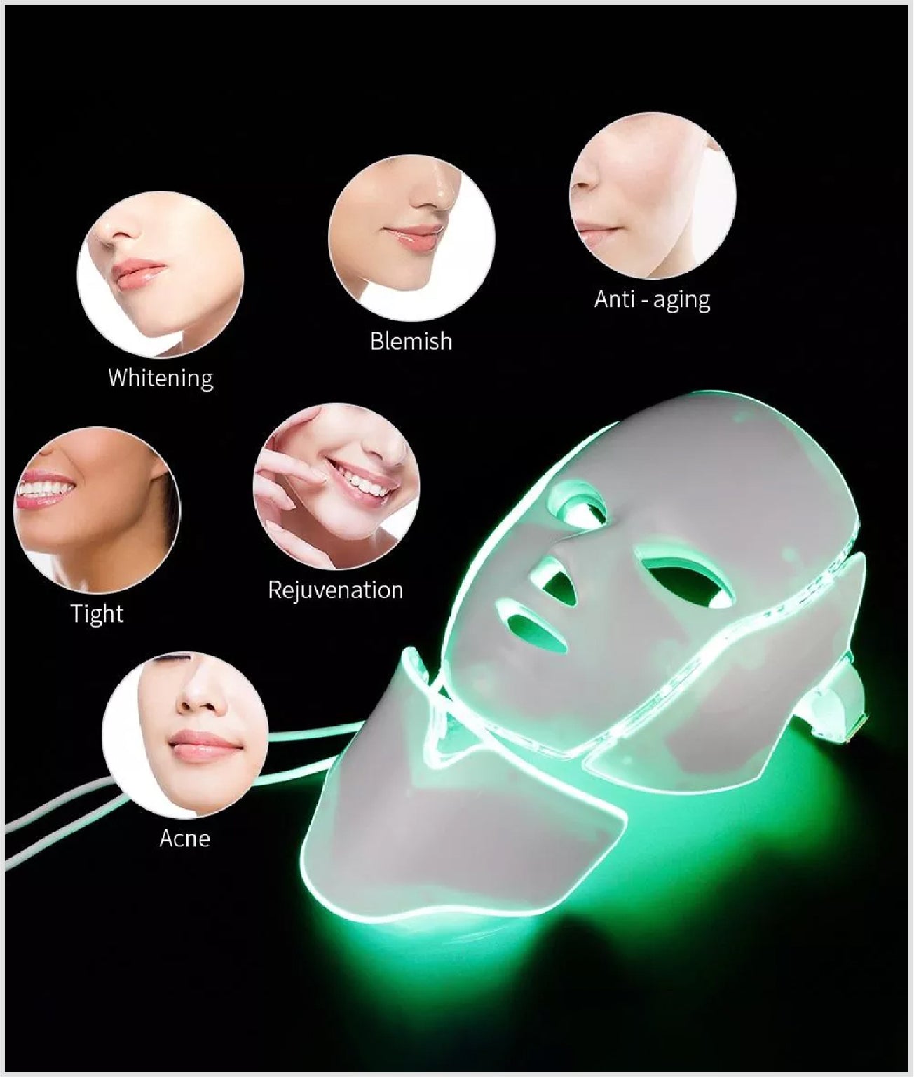 Led Facial Light Therapy Skin Care Mask, 7 Colors Treatments Light for Acne to Glowing Face