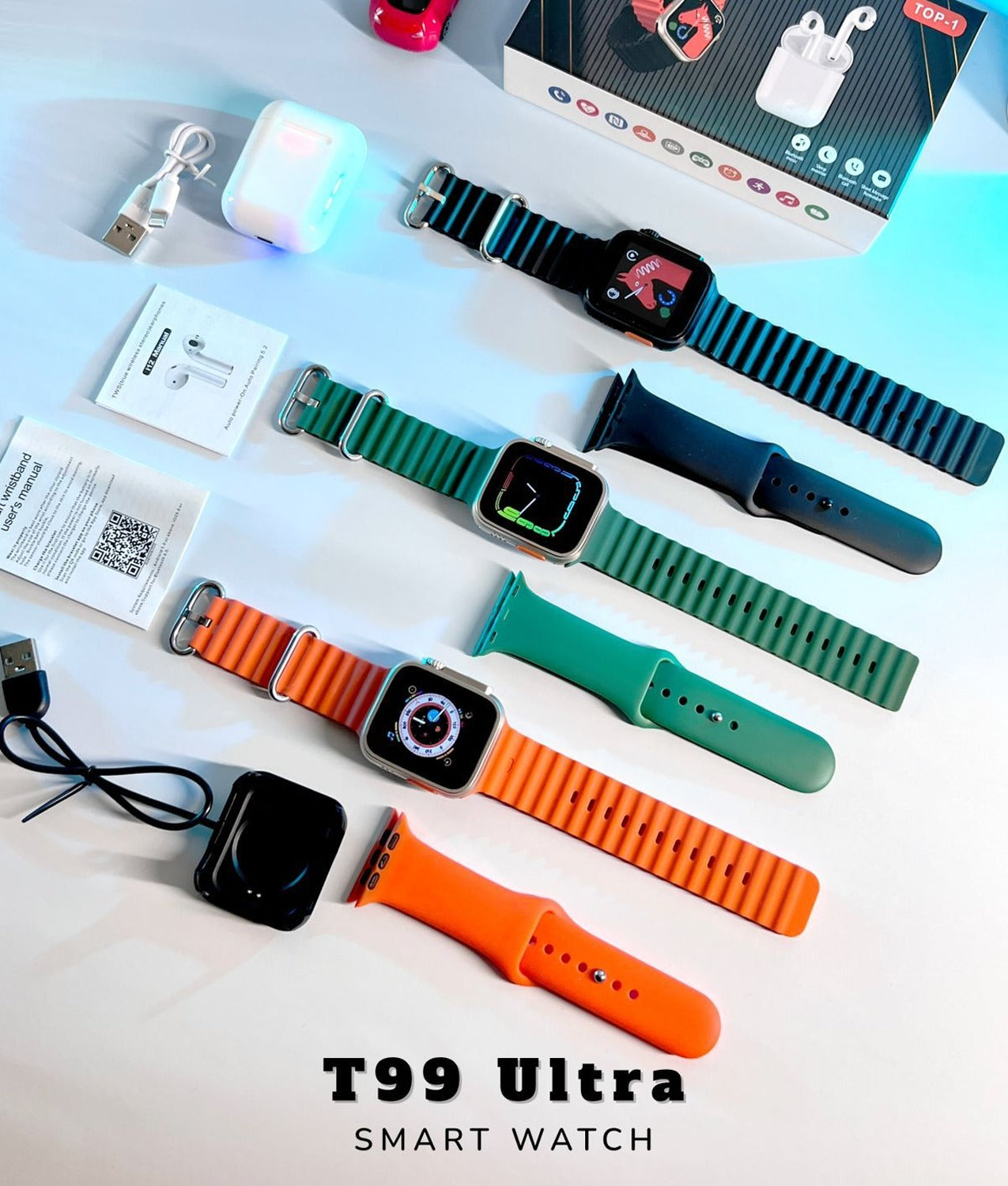 T99 Ultra Smartwatch in Multi Colors with i12 Airpods