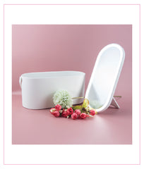 Cosmetic Organizer Box with LED Mirror, Best For Dressing, Desktop, Office, Travel & Makeup. Storage Box with Touch LED