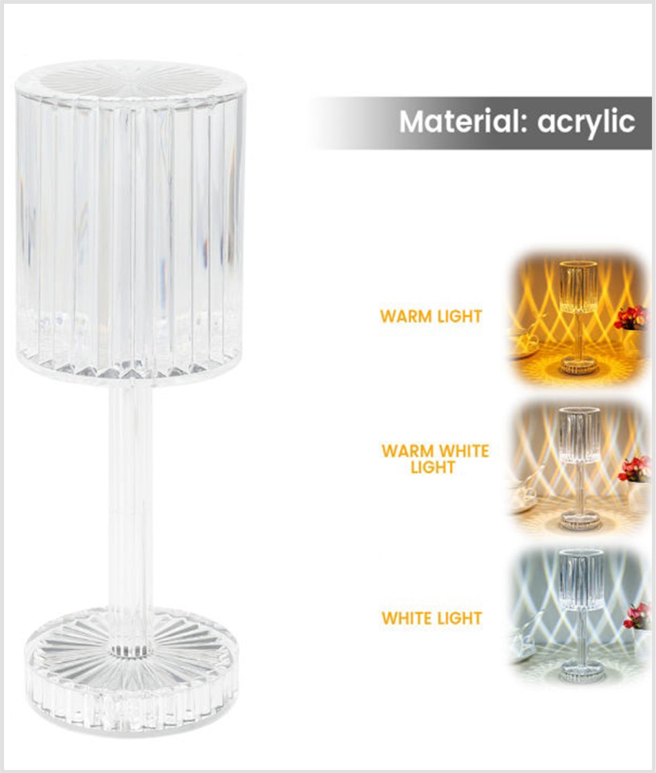Acrylic Diamond Crystal Rechargeable Table Lamp Beautiful Ambiance Light For Dinning Table, Bedroom & Party Night