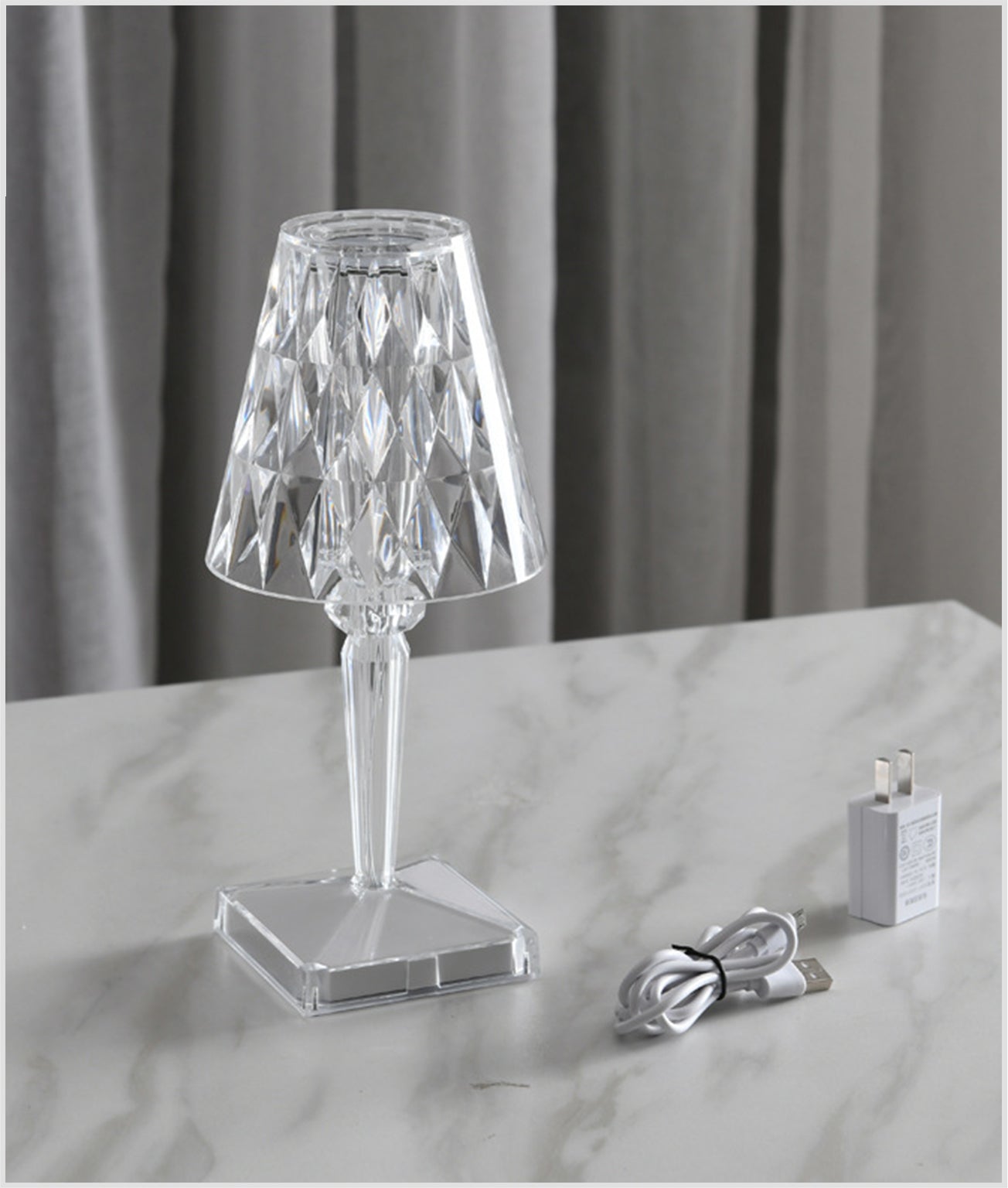 Buy 1 Get 1 Free Rechargeable Acrylic Diamond Nightstand Lamp Cordless , 3-Way Dimmable Color, Touch Control & Elegant Lamp Shade - BUY 1 GET 1 ONE