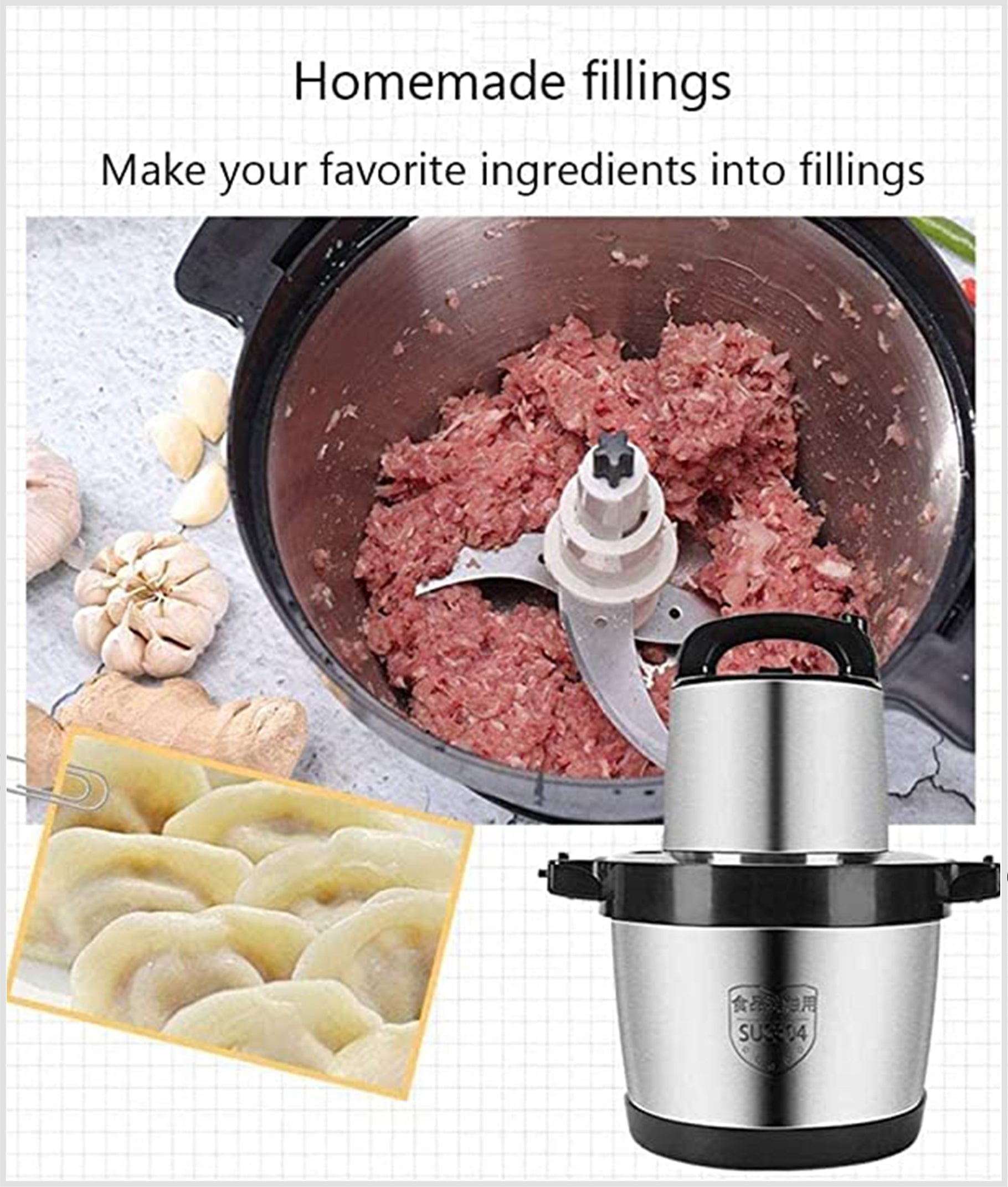 6L Stainless Steel Food Chopper/Grinder for Meat, Vegetables, Fruits and Nuts
