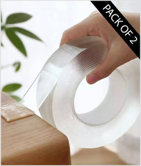 Double sided Nano Gel Silicone Tape ( 2 Piece ) Sticky Strips Grip for Paste Photos, Fixing Carpet, Paste Items etc.